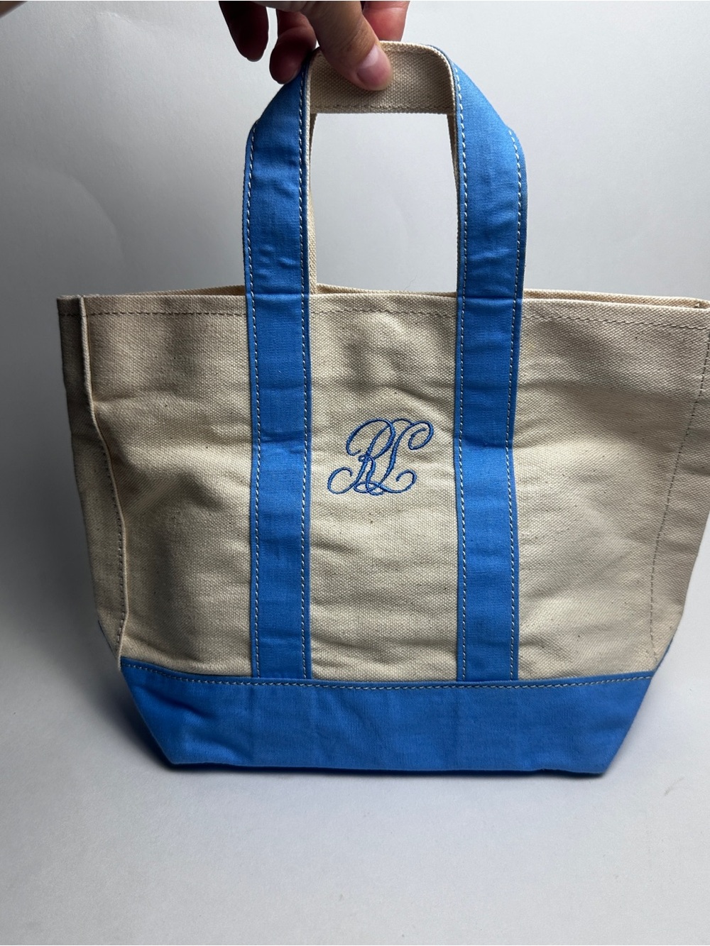 Ralph Lauren Blue Mini Canvas Tote Bag RL Monogram Blue Cream 29 x 19 cm